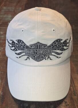 HARLEY DAVIDSON White Studded Wings Rhinestones Adjustable Baseball Cap Hat